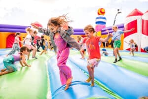 Children playing on the worlds biggest bouncy castle
